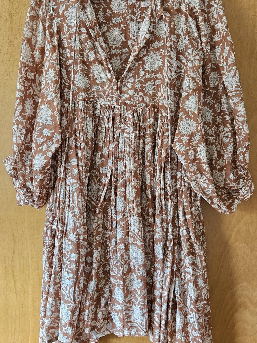 Daughters of India Rust Floral Tiered V-Neck Mini Dress